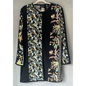 Women’s Vintage Tunic Top Overcoat Koos Of Course Black Floral Size‎ Large